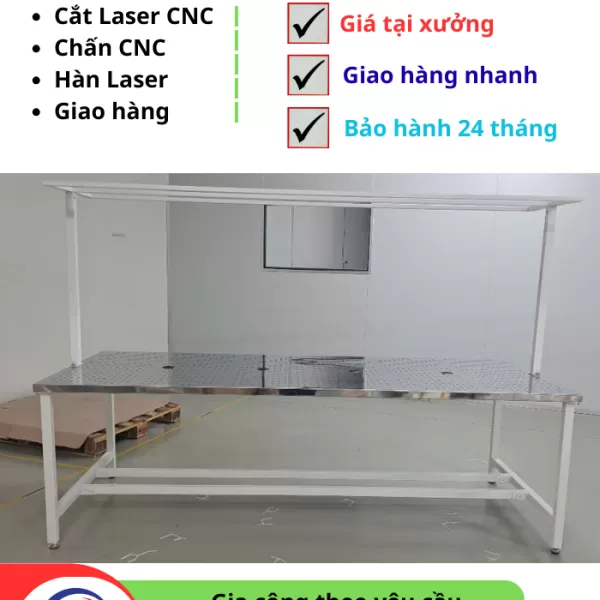 Bàn inox khung thép mặt inox 304 KT D2800xR1000xC800 Phú Thọ