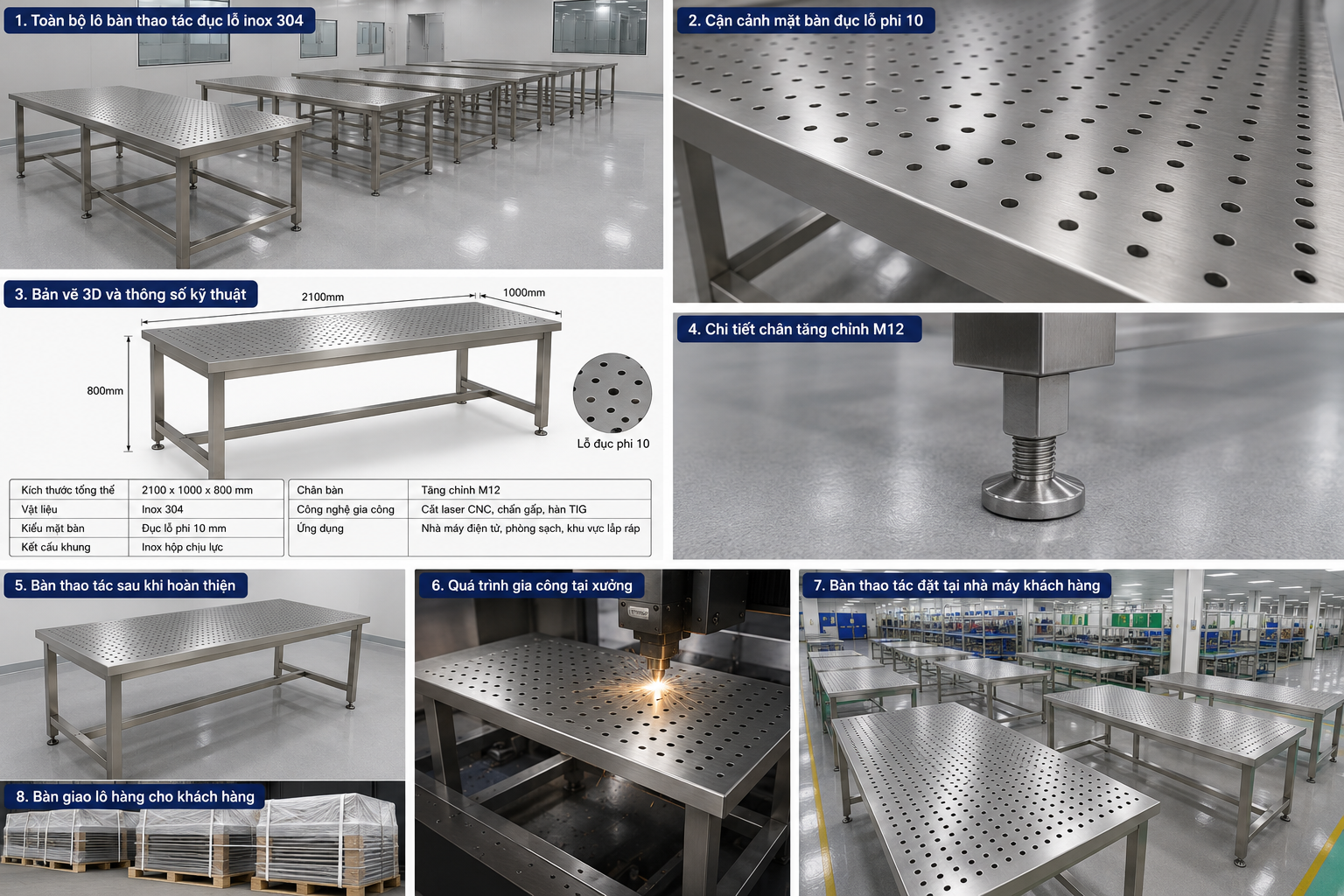 Bàn Giao Bàn Thao Tác Đục Lỗ Inox 304 Tại KCN Bá Thiện 2