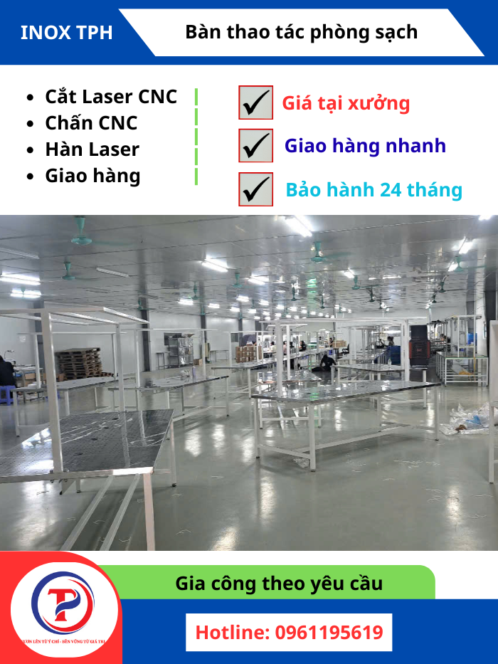 Bàn inox khung thép mặt inox 304 KT D2800xR1000xC800 Phú Thọ
