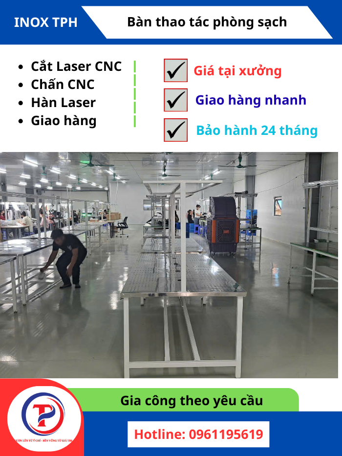 Bàn inox khung thép mặt inox 304 KT D2800xR1000xC800 Phú Thọ