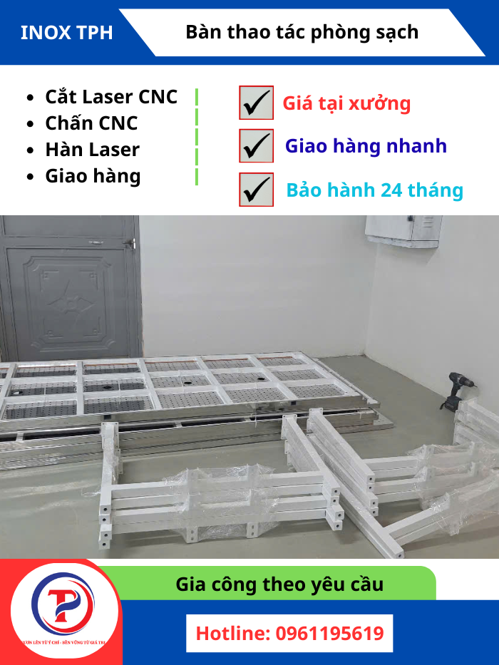 Bàn inox khung thép mặt inox 304 KT D2800xR1000xC800 Phú Thọ