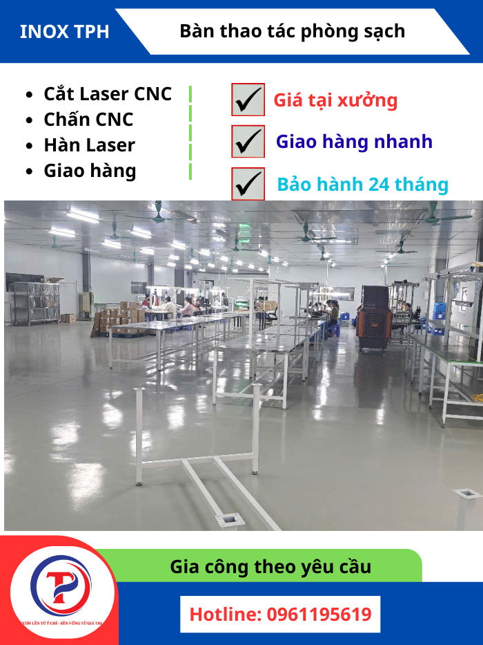 Bàn inox khung thép mặt inox 304 KT D2800xR1000xC800 Phú Thọ