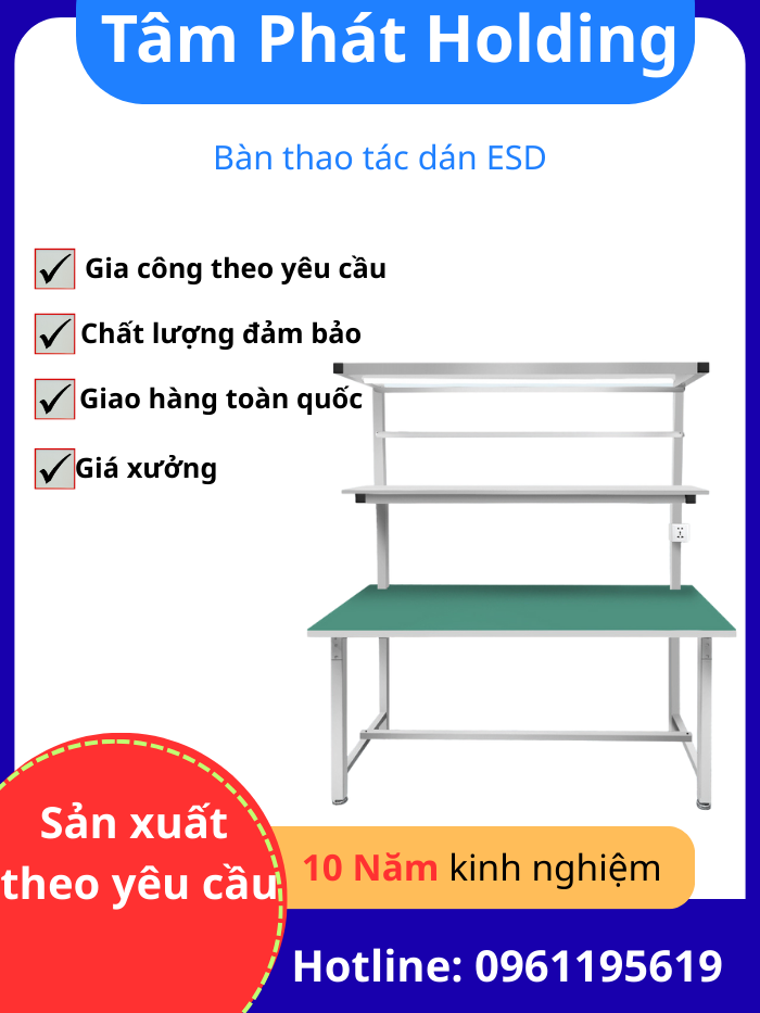Bàn thao tác 3 tầng sơn tĩnh điện