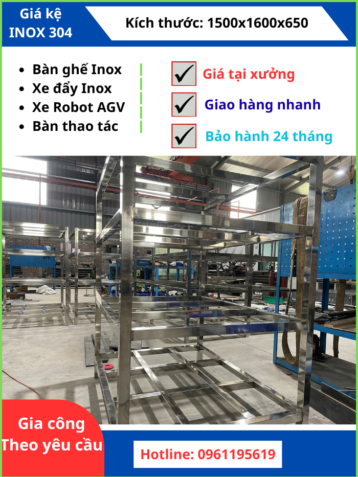 Bàn Thao Tác Inox 2 tầng - Xe hàng xe AGV