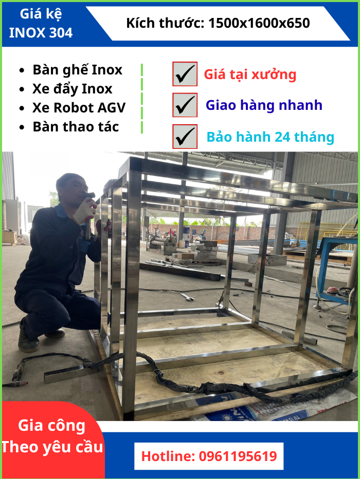 Bàn Thao Tác Inox 2 tầng - Xe hàng xe AGV
