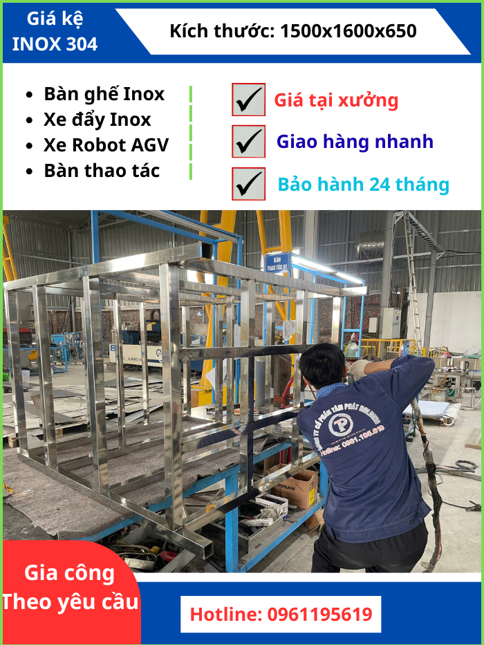Bàn Thao Tác Inox 2 tầng - Xe hàng xe AGV