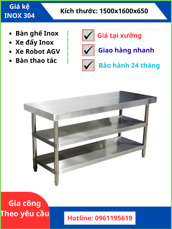 Bàn Thao Tác Inox 2 tầng - Xe hàng xe AGV